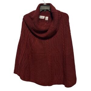 Le Moda Sweater Poncho Womens One Size Cable Knit Burgundy Lagenlook Boho Fall